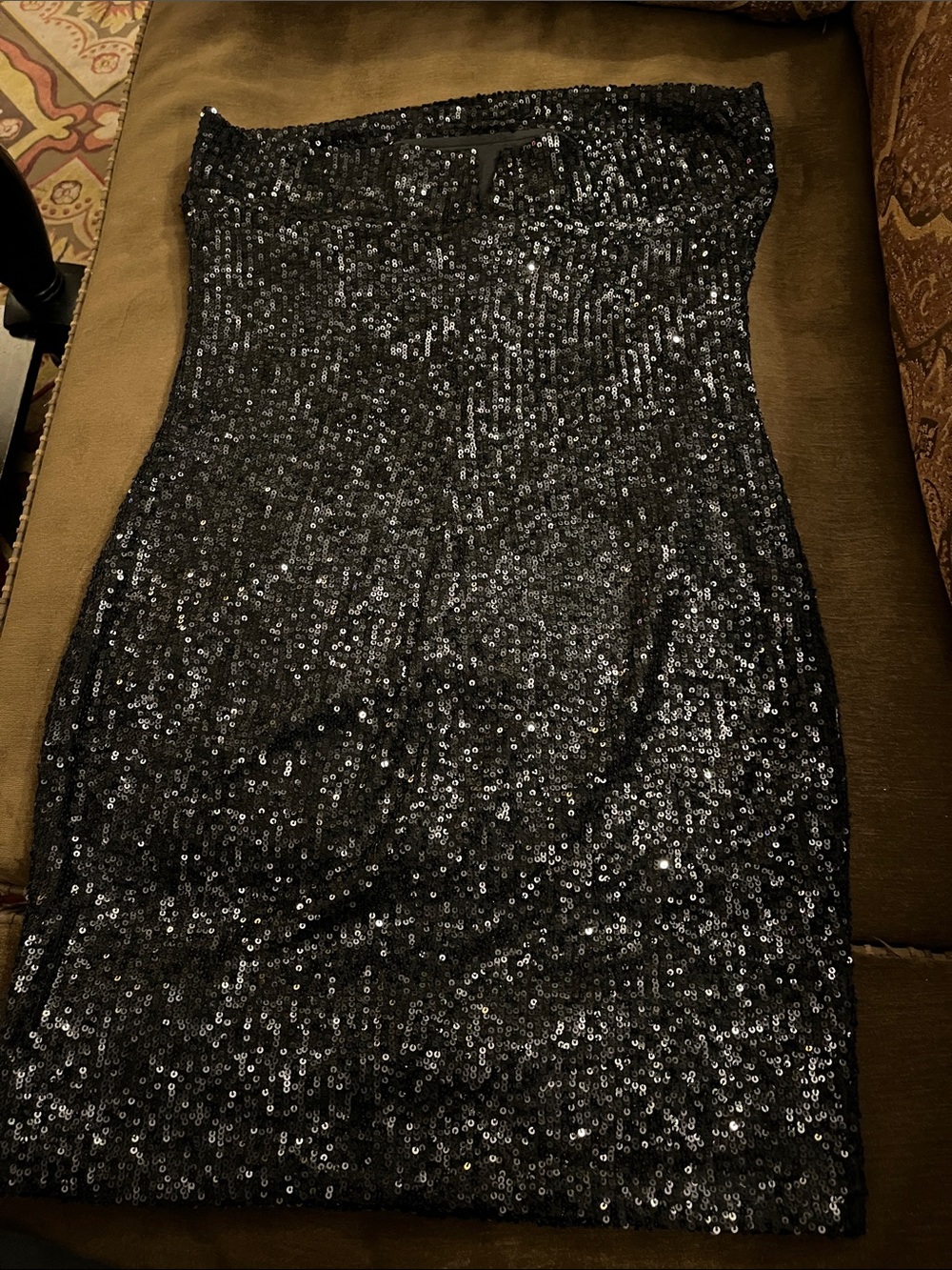 Strapless Black Sequin Bodycon Dress
